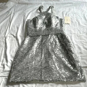 TS Couture Sequin Silver cocktail/ party dress halter top NWT